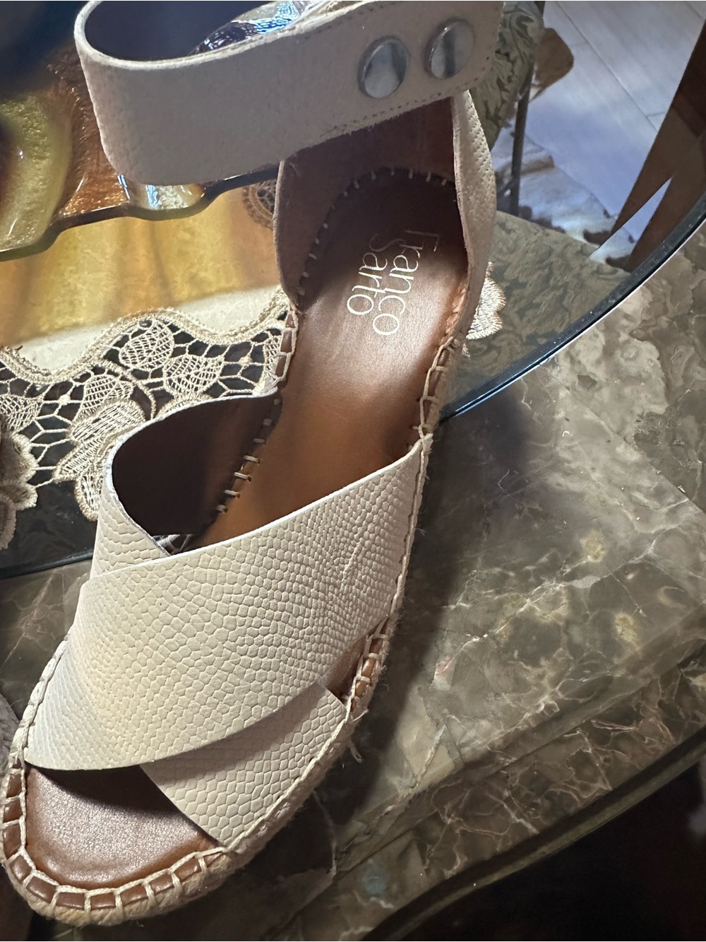 Franco Sarto Cream Crisscross Espadrille Wedge Sandals - Picture 2 of 5